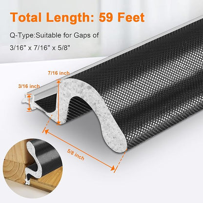 Storystore Door Weather Stripping 59 FT, Foam Kerf Weather Stripping Door Seal for Doors and Windows Insulation with Slot Card Frame