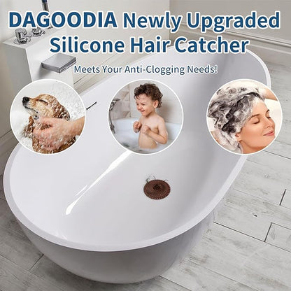 Bathtub Drain Hair Catcher,Tub Shower Drain Hair Trap/Strainer,3PCS Silicone Collapsible Tub Hair Catcher Drain Protector Designed for 1.47" to 1.75'' Regular Drains(Coffee)