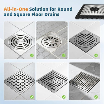 Hibbent Upgraded Shower Drain Hair Catcher, Shower Drain Cover for Bathroom Floor 6" Drain, Anti-Clogging Bathtub Drain Strainer, Stainless Steel Kitchen Sink Drain Strainer with Handle, Black