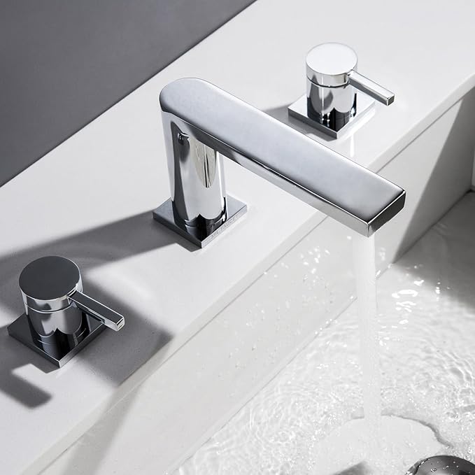 Luxury Brass Widespread Bathroom Sink Faucets with Copper Valve for 3 Hole 2-Handle 8 Inch Deck Bathroom Vanity Faucet, &Stainless Steel Pop-up Drain Assembly, Chrome