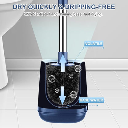 SetSail Toilet Brush and Holder, Self Closing Lid Toilet Bowl Brushes Holder and Extra Long Handle Ventilated Toilet Brush Set for Bathroom Cleaning, Nylon Bristles, 2 Packs-Dark & Blue