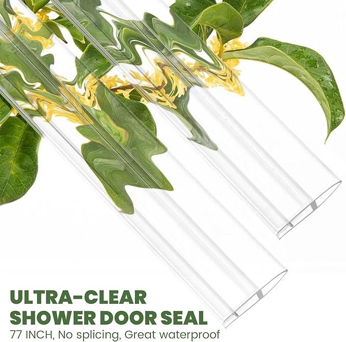 Shower Door Seal Strip, 2 Pack*78" L U-Shape Shower Door Side Seal Bottom Seal Door Sweep for 5/16" (8mm) Thick Glass, Ultra-Clear Polycarbonate Strip Water Barrier