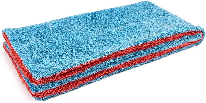 Autofiber Dreadnought Max Triple Layer Microfiber Car Drying Towel, Twist Pile, 1400GSM - 1 Pack, Blue/Red (20 inch x 40 inch)