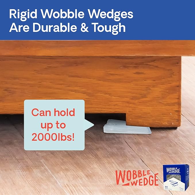 The Original Wobble Wedge Rigid Plastic Shims, Heavy Duty Leveling Wedges for Furniture, Tables, Toilets, Home Improvement & Work Projects, Transparent Plastic Shim, Leveling Feet, MADE IN USA, 30Pack