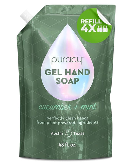 Puracy Organic Hand Soap, For the Professional Hand Washers We've All Become, Moisturizing Natural Gel Hand Wash Soap, Liquid Hand Soap Refills for Soft Skin (48 fl.oz, Cucumber & Mint) Refill