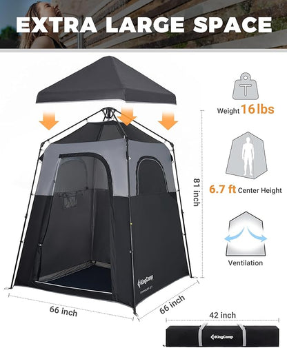 KingCamp Instant Shower Tent, Portable Superior Stable Privacy Shelter, Large Room Outdoor Toilet Tent with Floor for Beach, Camping & Hiking, Setup in Under 60s