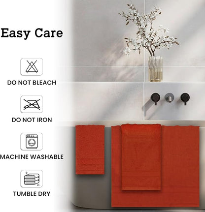 Casa Lino 4 Piece Bath Towel Set | 1 Bath Towel, 2 Wash Cloth, 1 Hand Towels | Bathroom Essentials for New Home, 100% Cotton Luxury Towels, Highly Absorbent Bathroom Set, Coral Orange.