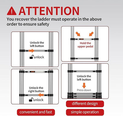 Telescoping Ladder,12.5FT Aluminum Multi-Purpose Collapsible Ladder with Stabilizers and Hooks,Jiashche Portable Extension Ladder for RV or Outdoor Work Silver,330lb Max Capacity