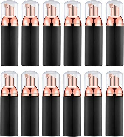 Lil Ray 2 Oz Empty Black Foam Pump Bottle, Foamer Soap Dispenser for Lash Shampoo, Hand Soap, Foaming Cleaner(Rose Gold Pump, 12 PCS)