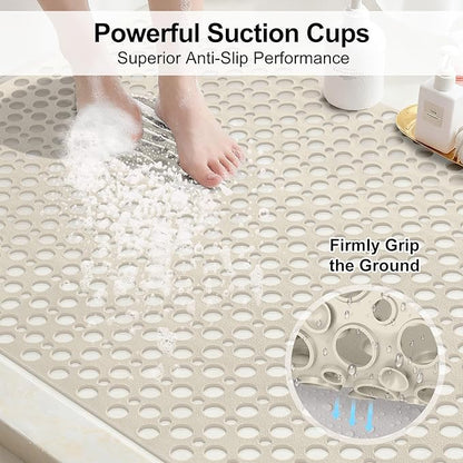Anti Slip Shower Mat with Suction Cups,31.5x47.2 Inch Quick Drain TPE Non Slip Shower Mats for Inside Shower,Large Bath Mat for Shower Soft on Feet, Easy to Dry&Cut Machine Washable