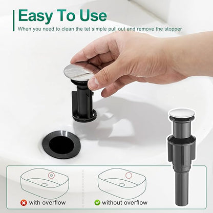 VOTON Vessel Sink Faucet Single Handle Tall Bathroom Sink Faucet Chrome Bathroom Vanity Faucet Basin Mixer Tap with Water Supply Lines and Pop Up Drain,Solid Brass