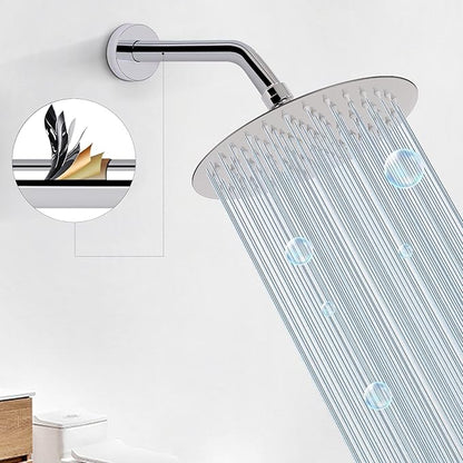 HarJue Shower Arm with Flange and Teflon Tape, Wall Mounted Shower Pipe 304 Stainless Steel Extension Arm for Fixed Shower Head & Handheld (8 Inch, Chrome)