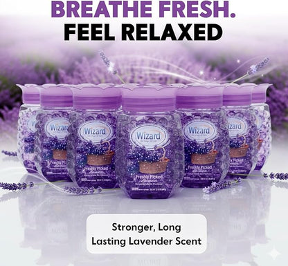 12 WIZARD Odor Eliminator Gel Beads - 12 oz, Air Freshners For Bathroom, Rooms, Per Areas and Car Freshner - Freshly Picked Lavender