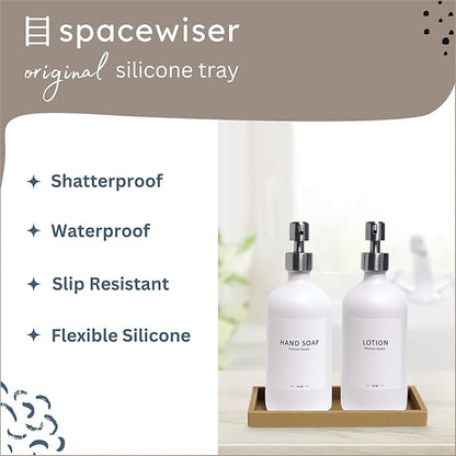 Countertop and Vanity Tray – Small 7.7" Silicone Soap Dispenser Trays, Flexible Bathroom Trays, Dish Soap Holder Kitchen Counter Caddy, Organizer Sink Tray for Soaps Bottles, Sponge, Keys