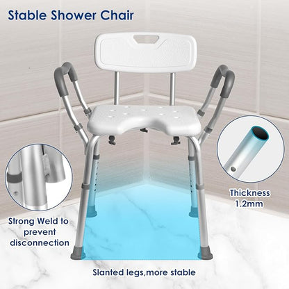 TooCust Extra Wide M-Shaped & Padded Armrests Shower Chair, 500lbs Capacity, Bariatric, Blue, Aluminum, Bath & Shower Safety Seating