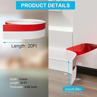 Heavy-Duty 3Inch (W) x 20FT(L) Door Weather Stripping, Extra Thick 2mm Door Draft Stopper Silicone Seal Strip, Draft Seal Tape for Doors Windows and Shower Glass Gap