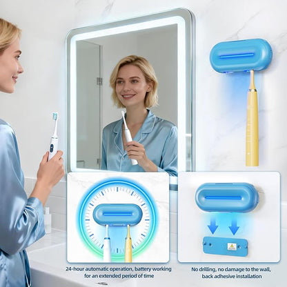 Toothbrush sanitizer,Heating-Drying, UV Toothbrush Holder,2 Independent Cleaning Chambers,Ultra-Long Running time-10000mAh Rechargeable,Toothbrush sterilizer,Wall-Mounted,Modern Design,Blue