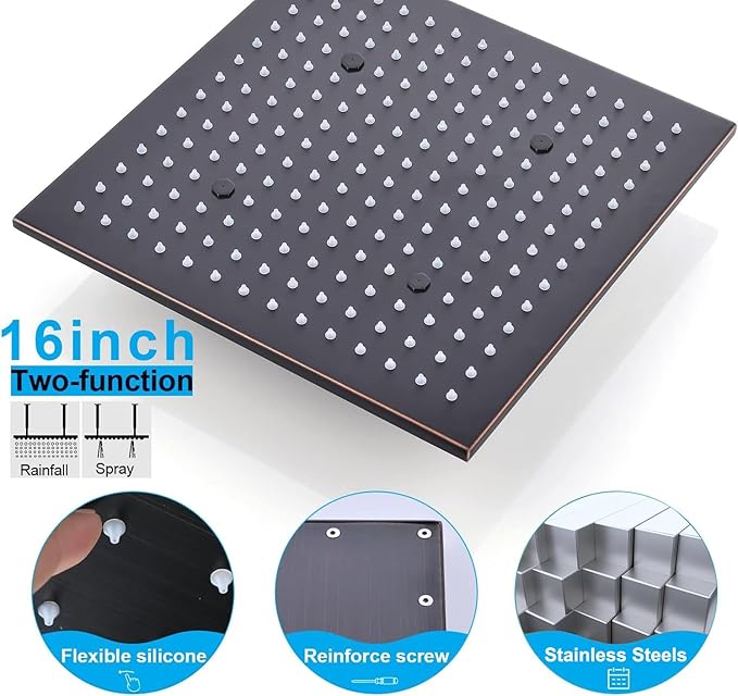 Ceiling Rain Shower System(All Functions Can Run Together)with on-off Full Body Jets, Oil Rubbed Bronze Thermostatic Shower System with 16 Inch Rain & Fog Overhead Shower & Handheld Spray Kit