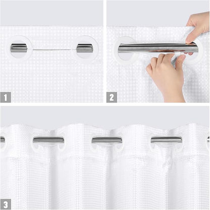 MitoVilla Black Ombre Long Shower Curtain Liner Set 72 x 80, No Hooks Needed 80 inch Long Heavyweight Waffle Fabric Shower Curtain Set with Snap-in Liner for Hotel Grade Spa-Like Bathroom Decor