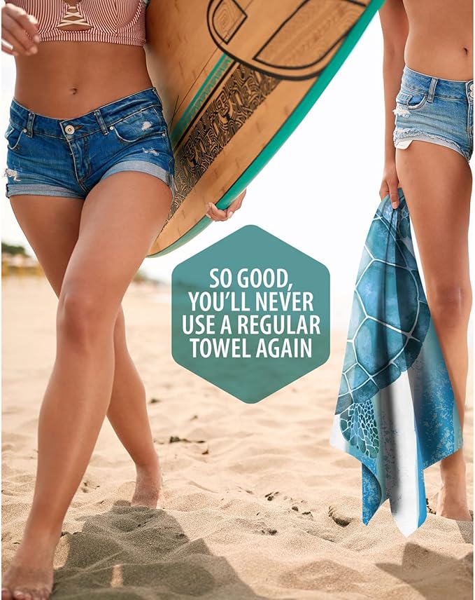 VENTURE 4TH Microfiber Beach Towel: Quick-Dry, Compact, Sand-Free, Absorbent, Sandproof and Lightweight - Perfect for Camping, Beach, and Roadtrips (Navy Turtle Design | 35x78 inches)