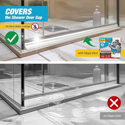Shower Threshold Water Dam Barrier - White Collapsible Shower Water Blocker - Guard for Walk in Shower - Water Guard Stopper for Floor - Shower Door Water Blocker - By Hippo Dam (65 In, White)