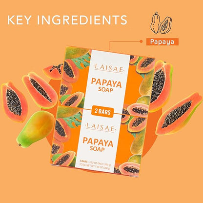 Papaya Exfoliating Soap, Hydrating Face Moisturizer with Niacinamide, Shea Butter and Aloe Vera, Even Skin Tone Body Cleansing Bar - Sensitive Skin Soap, Vegan, 3.52 oz (2 Bars)