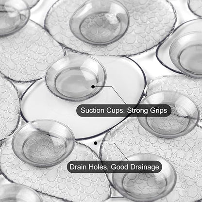 WELTRXE Pebbles Bathtub Mat Non Slip Oval Shower Mat with Suction Cups, Drain Holes, 27 x 14 Inch Plastic Bathroom Tub Mats Machine Washable, BPA, Latex Free Safety Mat for Bath Tub, Clear Gray
