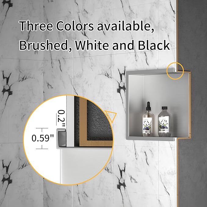 Stainless Steel Shower Niche 12" X 12" Matte Black No Tile Needed Niche Shower Recessed Wall Niches for Bathroom Storage Over Mount Installation