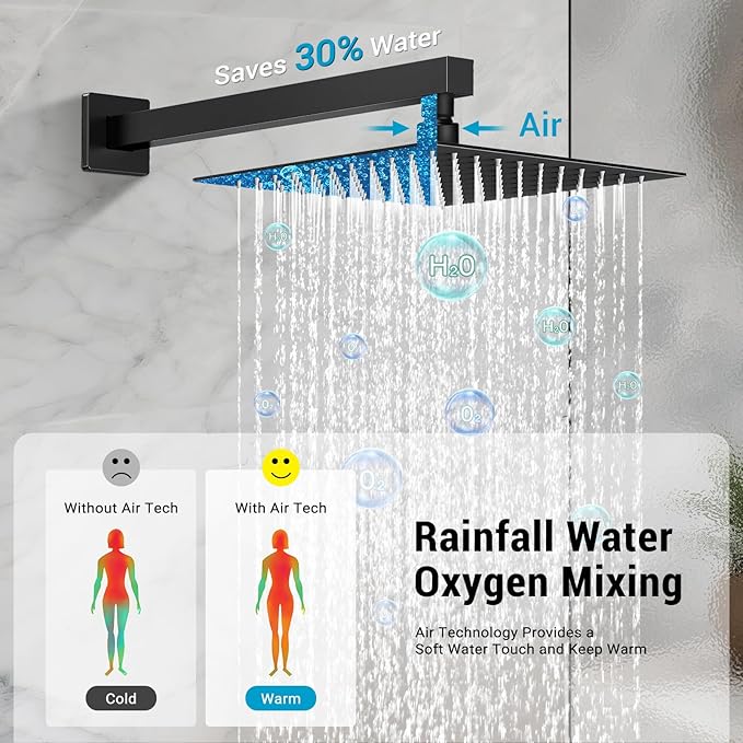 Shower Faucet set with Shower head, Wall Mount 10 Inch Square Rainfall Shower Head and Handle Set Single Handle Shower System Set with Female Threads Valve Body and Trim Included(Matte Black)