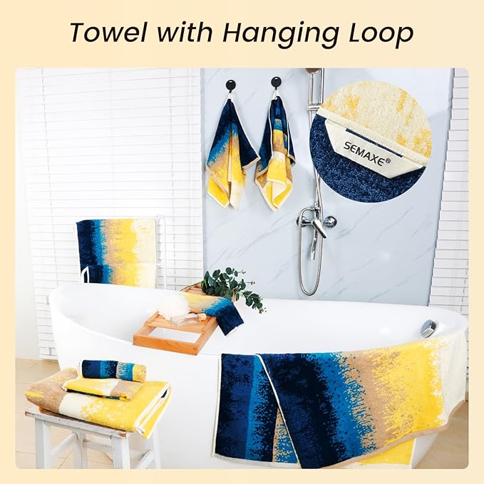 SEMAXE Hand Towels for Bathroom, 100% Cotton Towels with Hanging Loops, Soft & Highly Absorbent, 12 Pack Hand Towel Set for Gym, Shower, Hotel, Spa and Kitchen, Colorful Towel - Beach Collectio