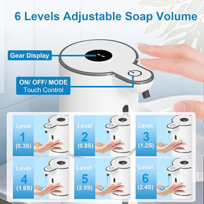 Automatic Liquid Soap Dispenser Touchless, USB Rechargeable Smart Hand Soap Dispenser, 6-Level Adjustable, 12.8oz/380mL Wall Mounted for Bathroom Kitchen Dish Soap White