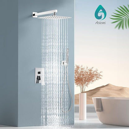 Aolemi Shower Faucet Set, High Pressure Shower System with 2-in-1 Handheld Sprayer, Wall Mount Fixture Combo with Rough-in Valve, 10 Inch Shower Head, Polish Chrome