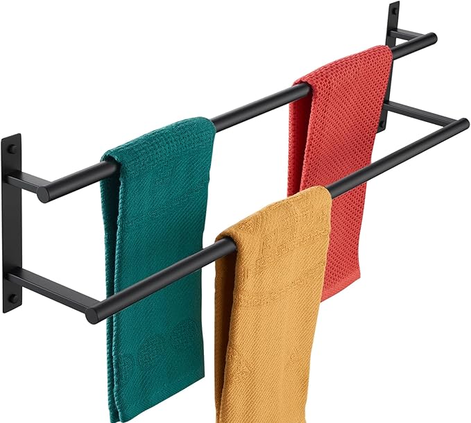 KOKOSIRI 32 Inch Double Towel Bar Bath Towel Racks Bathroom Towel Holder Towel Storage Towel Shelf Wall Mounted Stainless Steel Matte Black B5010BK-L32