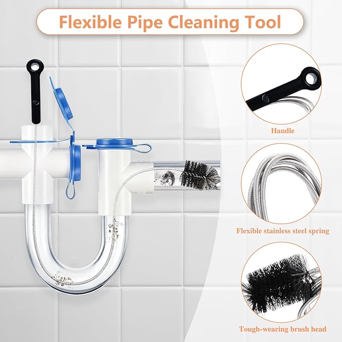 Toilet Auger/Drain Clog Remover Tool Kit-1PCS Toilet Snake Grabber,2PCS Drain Snake Hair Remover＆1PCS AC Drain Line Cleaner Tool for Blocking and Cleaning Toilets (Toilet Drain Unblocking kit)