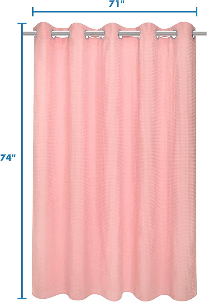 River Dream Hotel Grade No Hooks Needed Shower Curtain with Snap in Liner,Water Repellent, Machine Washable (Pink, 71"x74"(W/Liner))