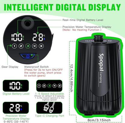 Portable Shower for Camping, [Upgraded] 10000mAh Rechargeable Camping Shower with 5 Adjustable Speeds,Premium LED Display, IPX8 Waterproof Outdoor Shower Kit for Hiking, Car, Pet, Travel