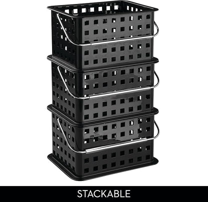 iDesign Stackable Shower Basket with Handle for Dorm or Bathroom - Set of 3 - Black - Made in USA