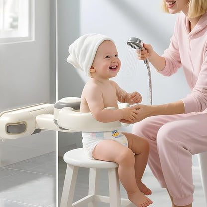 Adjustable Baby Bath Stand with Strong Suction Cups – Foldable Shower Support Seat for Babies 6 Months & Up, No-Drill ABS Plastic with Drain Holes, Safe & Stable Toddler Bath Helper