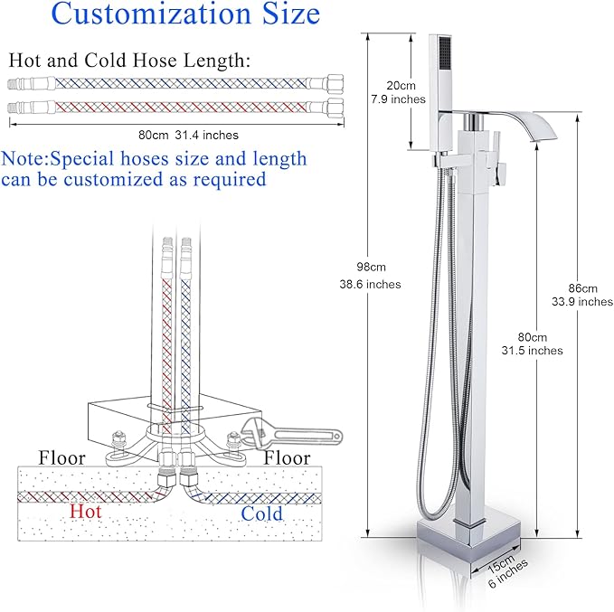 Senlesen Bathroom Chrome Freestanding Tub Faucet Floor Mounted Bathtub Shower Faucet with Handheld Sprayer