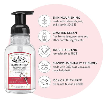 J.R. Watkins Foaming Hand Soap with Pump Dispenser, Moisturizing Foam Hand Wash, Alcohol-Free, Cruelty-Free, Peppermint, 9 fl oz, 3 Pack