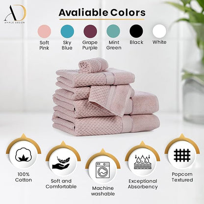 Ample Decor 100% Cotton Washcloths Set of 20 - Highly Absorbent, Popcorn Textured - Mulaayam Collection - Soft Pink 12 X 12 Inch