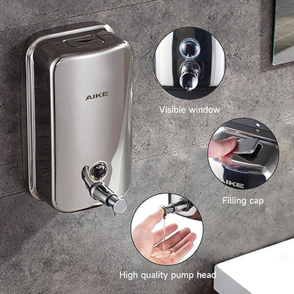 AIKE Polished Stainless Steel Wall Mount Pump Soap Dispenser Polished 17 fl.oz. AK1001