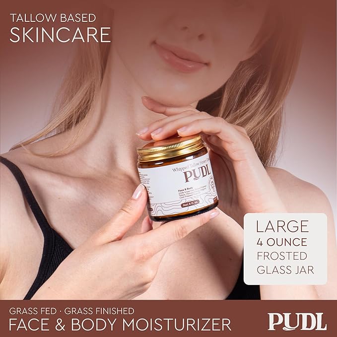 PUDL Grass Fed Beef Tallow for Skin Care with Manuka Honey, Organic Olive Oil and Jojoba Oil – Whipped Lotion Balm Anti-Aging Moisturizer Deeply Nourishing for Sensitive Skin Face & Body