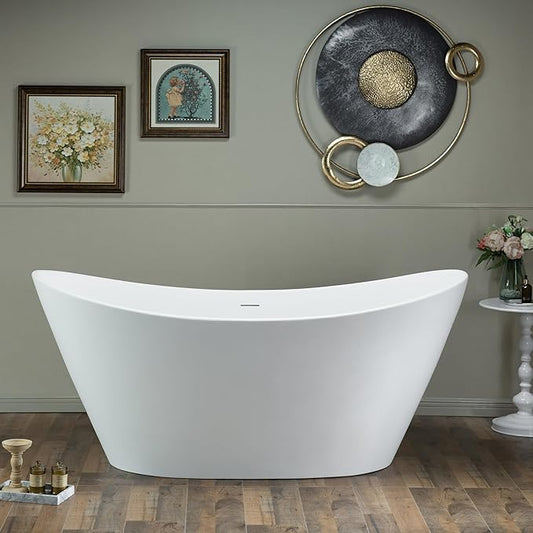 WOODBRIDGE 67 in. x 31.5 in. Stone Resin Luxury Contemporary Solid Surface Freestanding Bathtub in Matte White