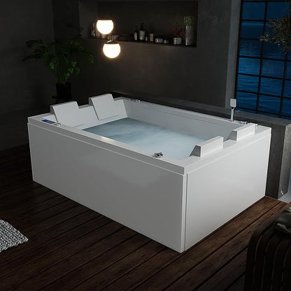 Empava PRO Series Whirlpool Tub with Dedicated Milk Bath & 65 Jets | Luxury Spa Acrylic Soaking Tub with Ozone Sanitization, Chromatherapy & Wireless Music System, Removable Panel, 71" Bathtub, White