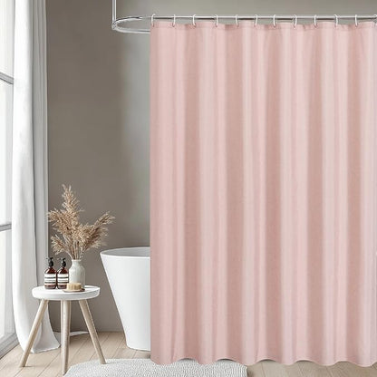 2-in-1 Waterproof Long Fabric Shower Curtain or Liner,Linen Textured,78 Inch Breathable TPU & Washable Bathroom Shower Curtain Set with 12 Plastic Hooks,Modern,72"x78" Blush
