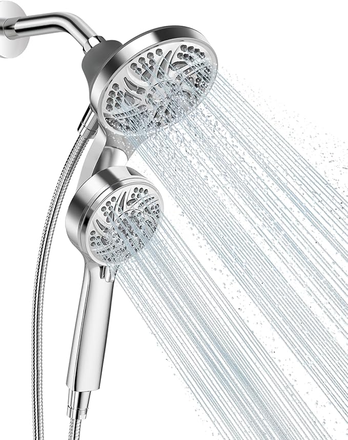 Cobbe High Pressure 3-Way Shower Head Combo, Hand Held Shower & Rain Shower Separately or Together, Dual 2 in 1 Showerhead with Stainless Steel Hose - Chrome