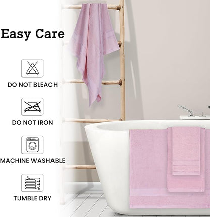 Casa Lino Bath Towel Set of 8 (2 Bath Towels, 4 Wash Cloths & 2 Hand Towels for Bathroom) - 100% Cotton - Highly Absorbent & Quick Dry - Guest Room Essentials for Bathroom Set - (Blush Pink)