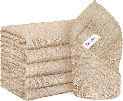 Orighty 6 Pack Brown Hand Towels - Quick Drying & Absorbent Microfiber Gym Towels 16x28 inches - Lightweight & Thin White Yoga Towel - Multi-Purpose Camping Towel for SPA, Hotel & Bathroom