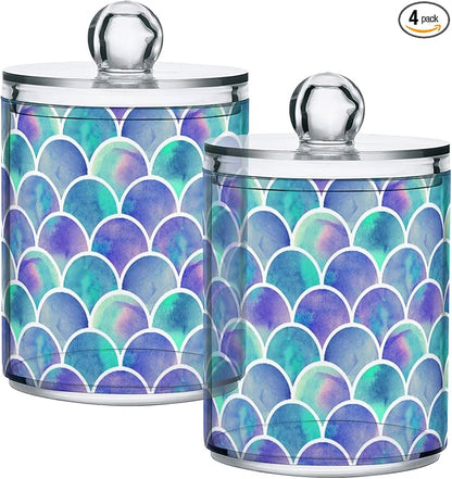 MNSRUU 4 Pack Qtip Holder Organizer Dispenser Watercolor Rainbow Scales Of Mermaid Bathroom Containers Bathroom Vanity Storage Canister Apothecary Jars for Cotton Swabs/Pads/Floss